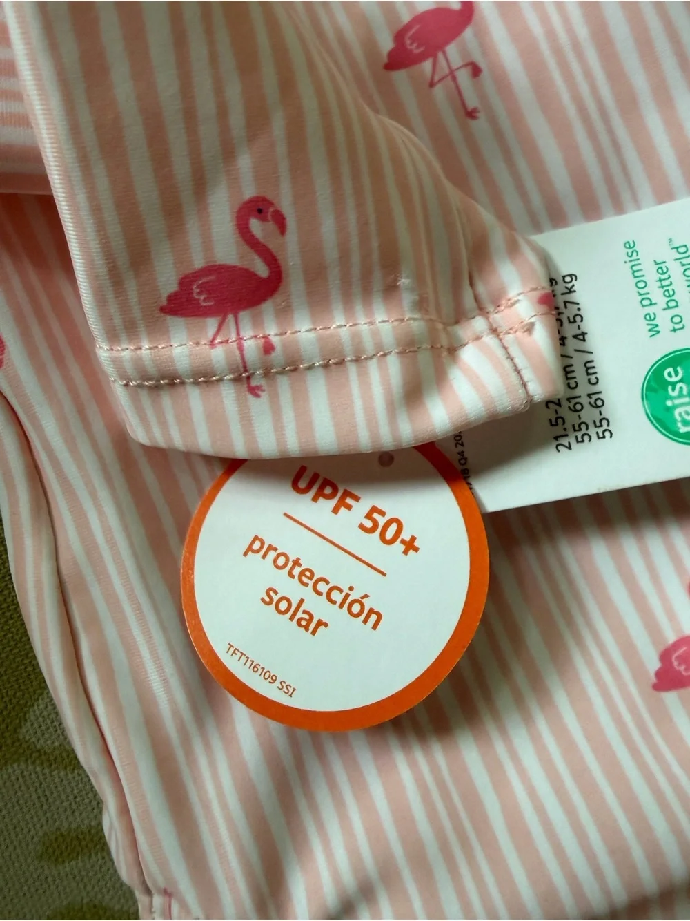 Carter's Pink Stripe Flamingo Long-Sleeve Rashguard Swimsuit One-Piece 3 Month